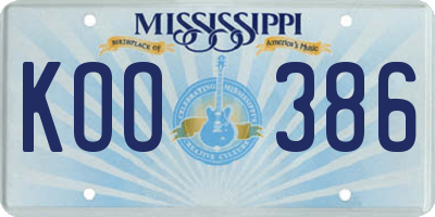 MS license plate KOO386