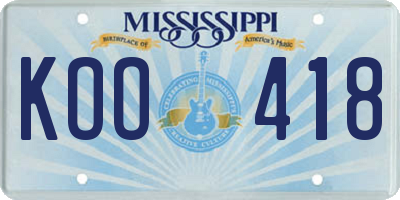 MS license plate KOO418