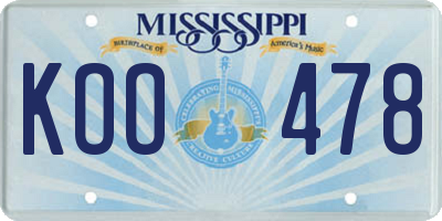 MS license plate KOO478