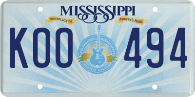 MS license plate KOO494