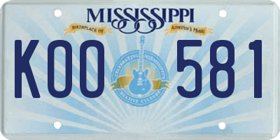 MS license plate KOO581