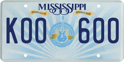 MS license plate KOO600