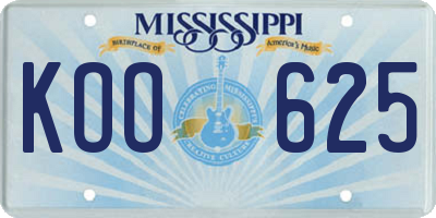 MS license plate KOO625