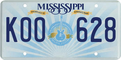 MS license plate KOO628