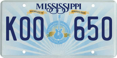 MS license plate KOO650