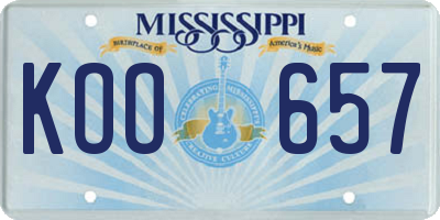MS license plate KOO657