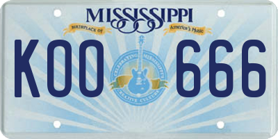 MS license plate KOO666