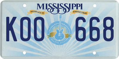 MS license plate KOO668