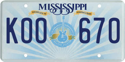 MS license plate KOO670