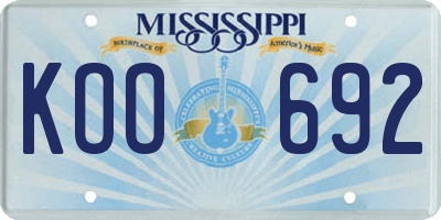MS license plate KOO692