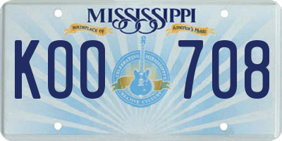 MS license plate KOO708