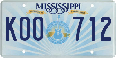 MS license plate KOO712