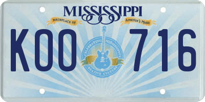 MS license plate KOO716