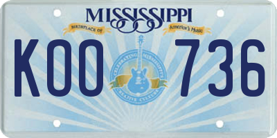 MS license plate KOO736