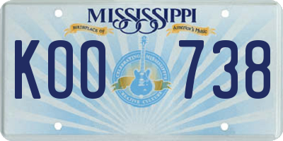 MS license plate KOO738