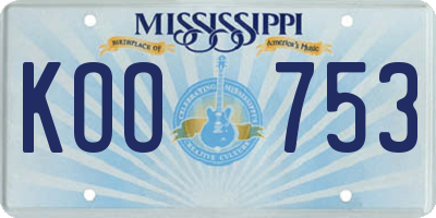 MS license plate KOO753