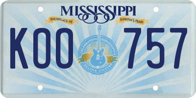 MS license plate KOO757