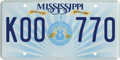 MS license plate KOO770