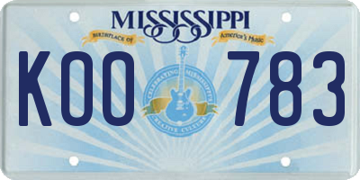 MS license plate KOO783