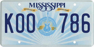 MS license plate KOO786