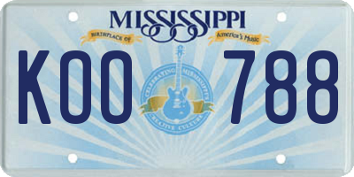 MS license plate KOO788