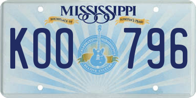 MS license plate KOO796