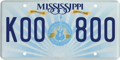 MS license plate KOO800
