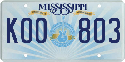 MS license plate KOO803