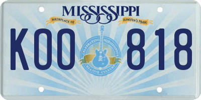 MS license plate KOO818