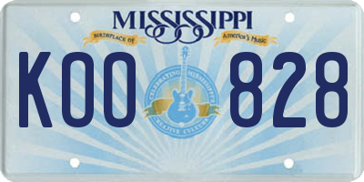 MS license plate KOO828
