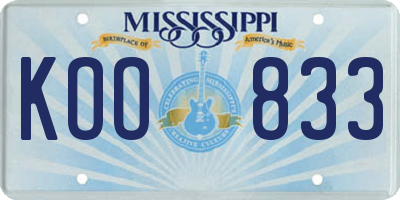 MS license plate KOO833