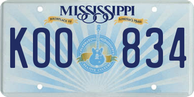 MS license plate KOO834