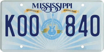 MS license plate KOO840