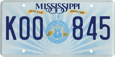 MS license plate KOO845