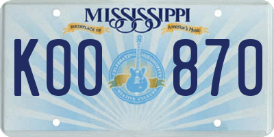 MS license plate KOO870