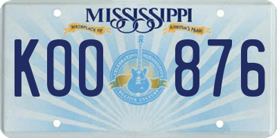 MS license plate KOO876