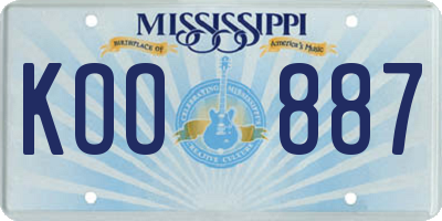 MS license plate KOO887