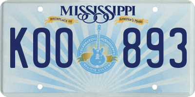 MS license plate KOO893