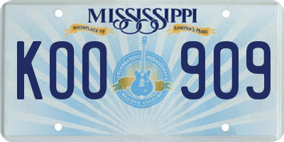 MS license plate KOO909