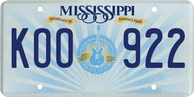 MS license plate KOO922