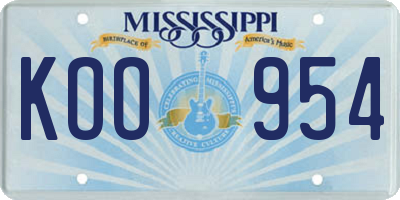 MS license plate KOO954