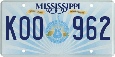 MS license plate KOO962