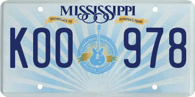 MS license plate KOO978