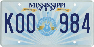 MS license plate KOO984