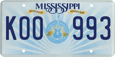 MS license plate KOO993