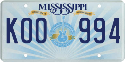 MS license plate KOO994