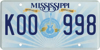 MS license plate KOO998