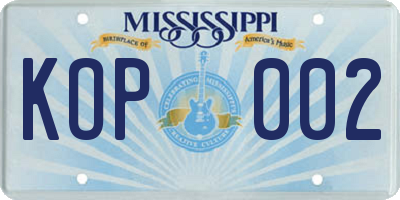 MS license plate KOP002