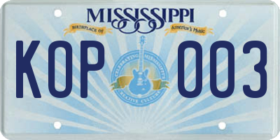 MS license plate KOP003