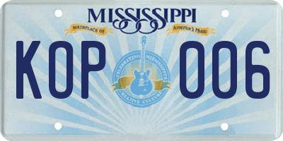 MS license plate KOP006